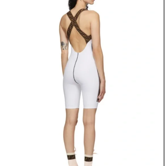 FENDI WHITE MONOGRAM STRETCH FOREVER  JUMPSUIT ROMPER , size S - Picture 3 of 10